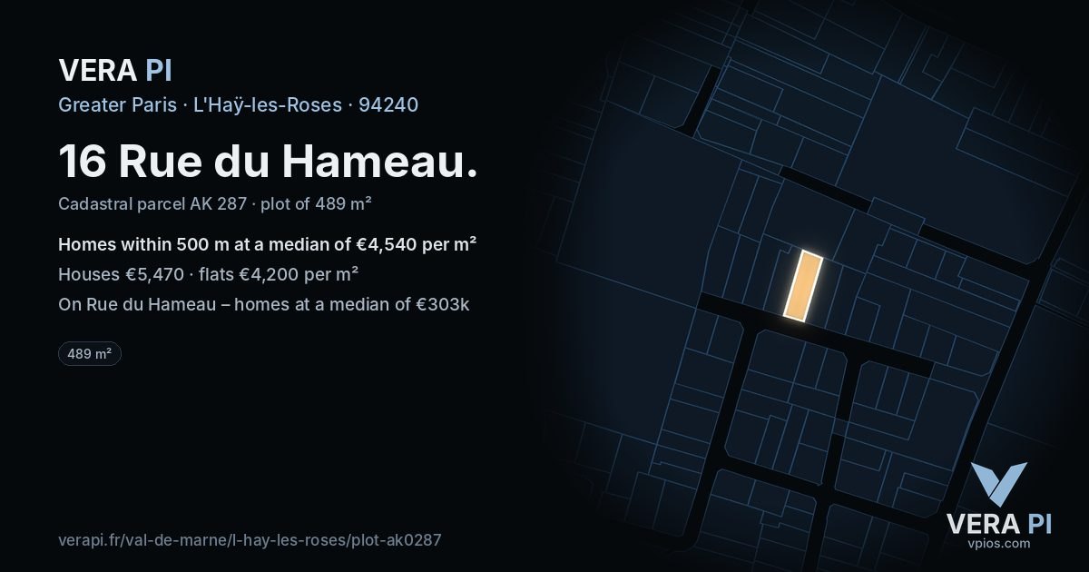 16 Rue du Hameau, L'Haÿ-les-Roses at night – the plot lit, the parcels around coloured by the prices near them