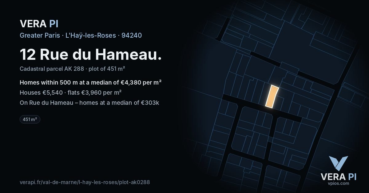 12 Rue du Hameau, L'Haÿ-les-Roses at night – the plot lit, the parcels around coloured by the prices near them