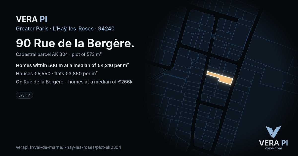 90 Rue de la Bergère, L'Haÿ-les-Roses at night – the plot lit, the parcels around coloured by the prices near them