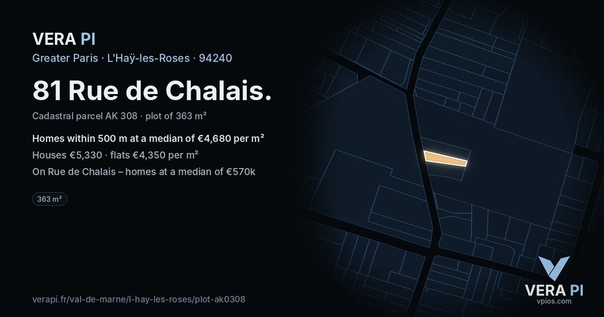81 Rue de Chalais, L'Haÿ-les-Roses at night – the plot lit, the parcels around coloured by the prices near them