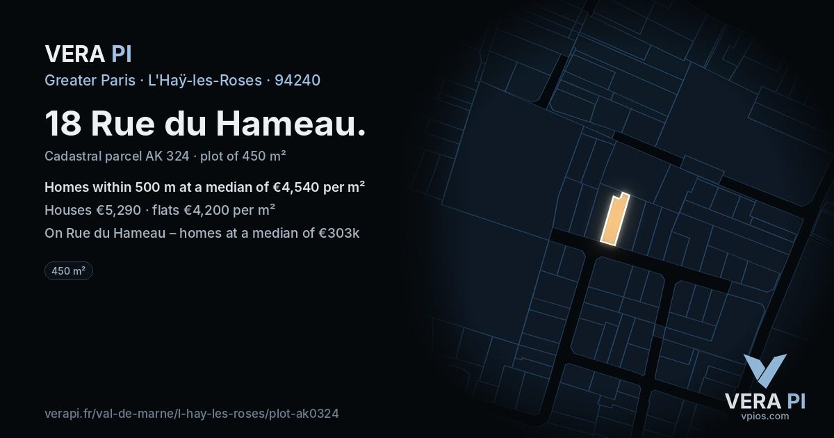 18 Rue du Hameau, L'Haÿ-les-Roses at night – the plot lit, the parcels around coloured by the prices near them
