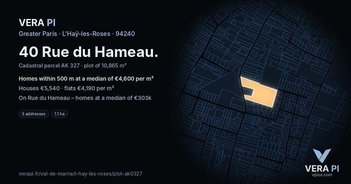 40 Rue du Hameau, L'Haÿ-les-Roses at night – the plot lit, the parcels around coloured by the prices near them