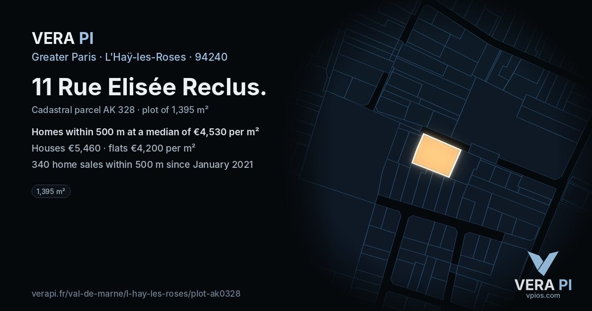 11 Rue Elisée Reclus, L'Haÿ-les-Roses at night – the plot lit, the parcels around coloured by the prices near them