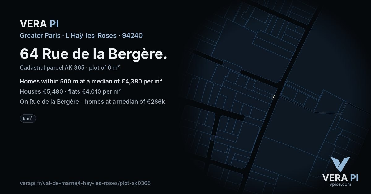 64 Rue de la Bergère, L'Haÿ-les-Roses at night – the plot lit, the parcels around coloured by the prices near them