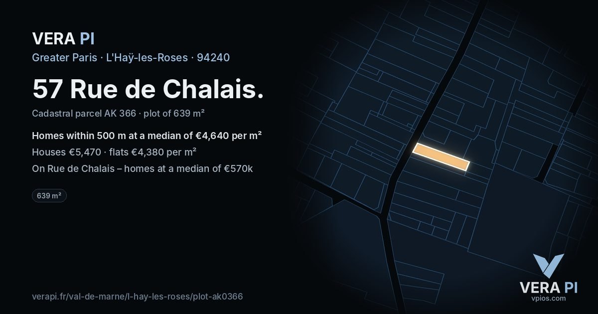 57 Rue de Chalais, L'Haÿ-les-Roses at night – the plot lit, the parcels around coloured by the prices near them