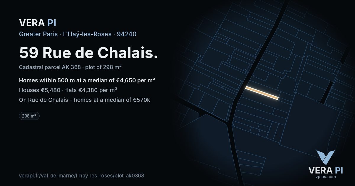 59 Rue de Chalais, L'Haÿ-les-Roses at night – the plot lit, the parcels around coloured by the prices near them