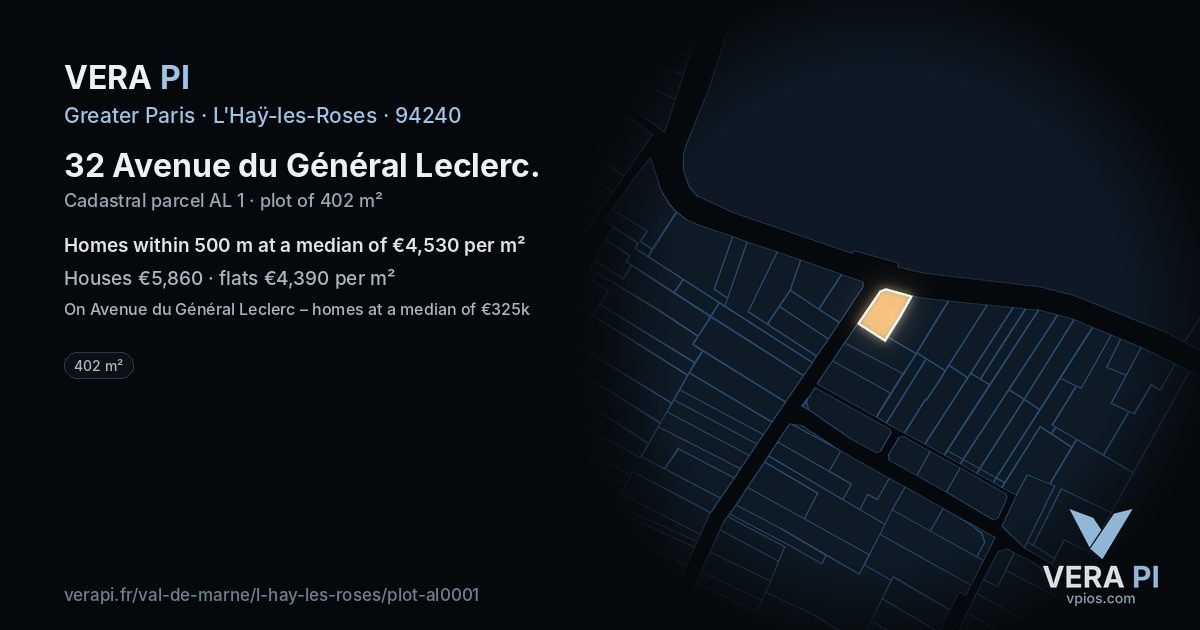 32 Avenue du Général Leclerc, L'Haÿ-les-Roses at night – the plot lit, the parcels around coloured by the prices near them