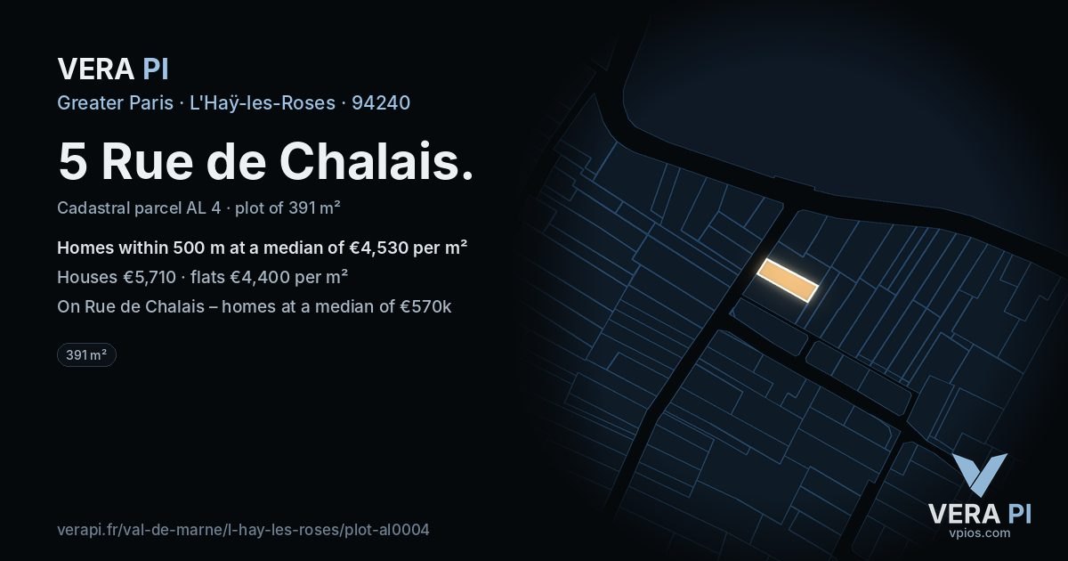 5 Rue de Chalais, L'Haÿ-les-Roses at night – the plot lit, the parcels around coloured by the prices near them