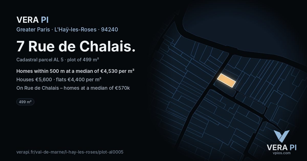 7 Rue de Chalais, L'Haÿ-les-Roses at night – the plot lit, the parcels around coloured by the prices near them