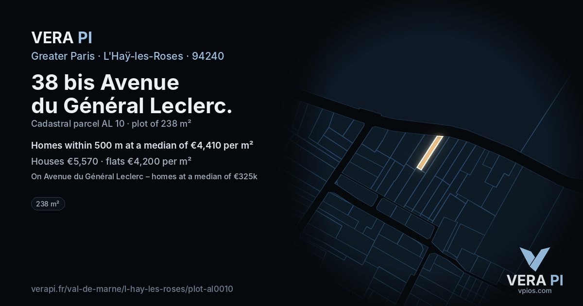 38 bis Avenue du Général Leclerc, L'Haÿ-les-Roses at night – the plot lit, the parcels around coloured by the prices near them