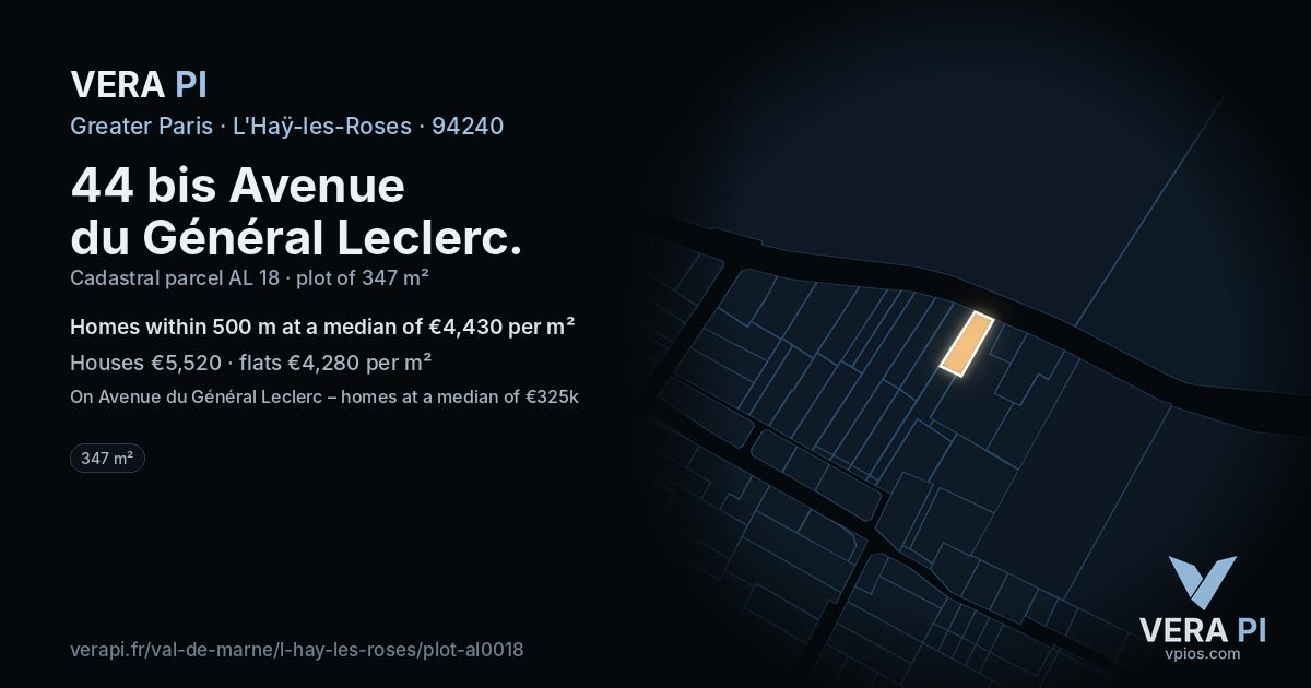 44 bis Avenue du Général Leclerc, L'Haÿ-les-Roses at night – the plot lit, the parcels around coloured by the prices near them