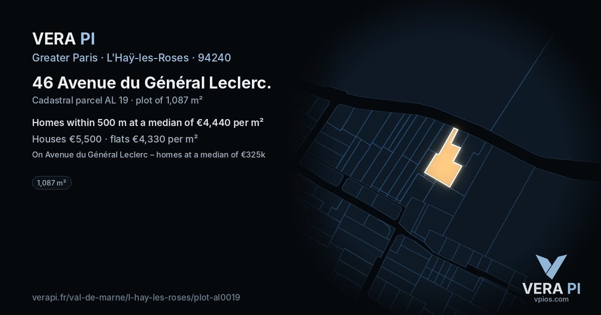 46 Avenue du Général Leclerc, L'Haÿ-les-Roses at night – the plot lit, the parcels around coloured by the prices near them