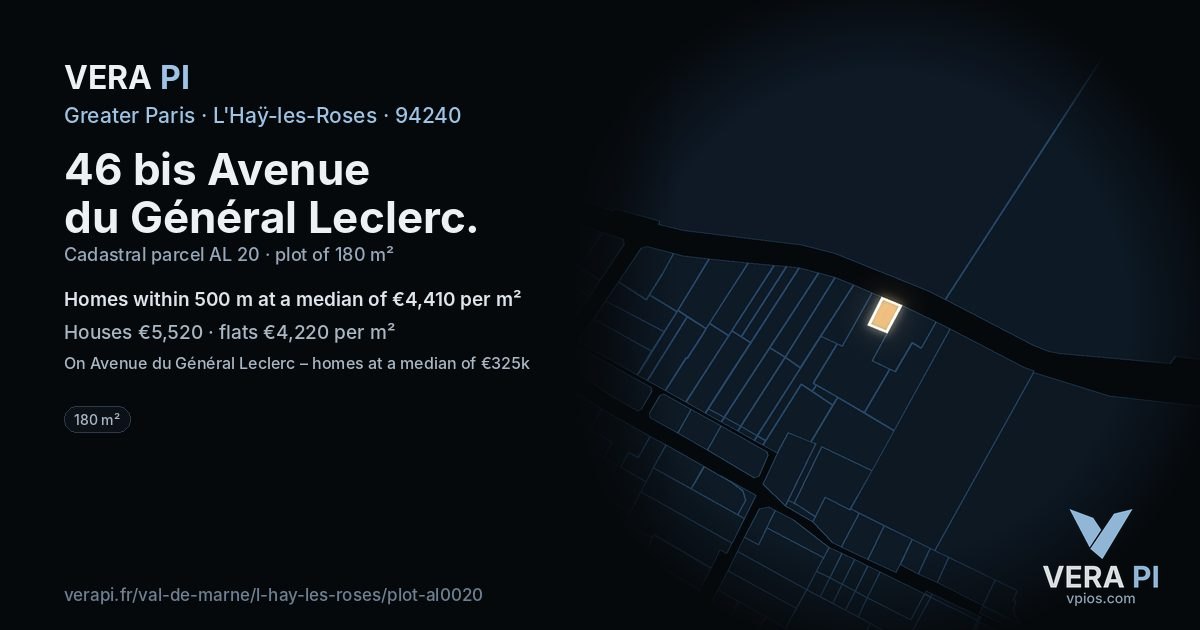46 bis Avenue du Général Leclerc, L'Haÿ-les-Roses at night – the plot lit, the parcels around coloured by the prices near them