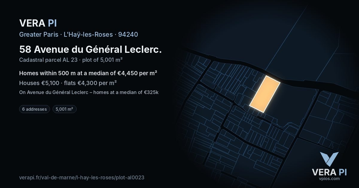 58 Avenue du Général Leclerc, L'Haÿ-les-Roses at night – the plot lit, the parcels around coloured by the prices near them