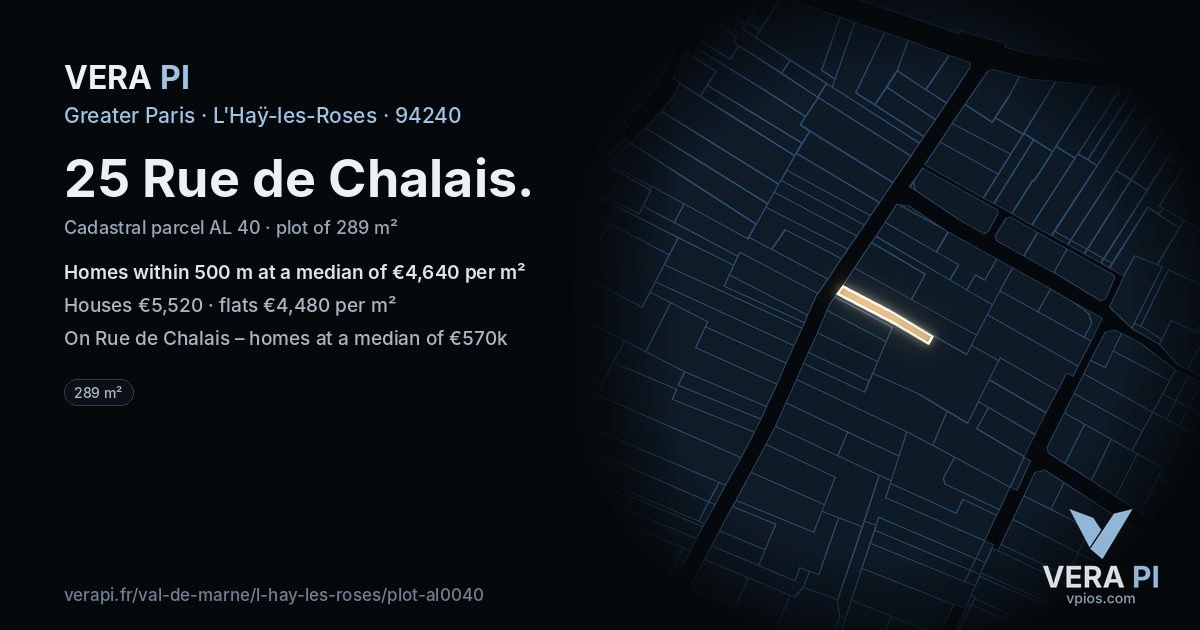 25 Rue de Chalais, L'Haÿ-les-Roses at night – the plot lit, the parcels around coloured by the prices near them