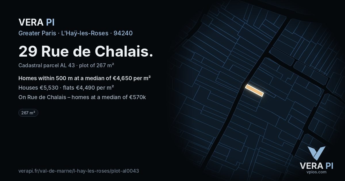 29 Rue de Chalais, L'Haÿ-les-Roses at night – the plot lit, the parcels around coloured by the prices near them