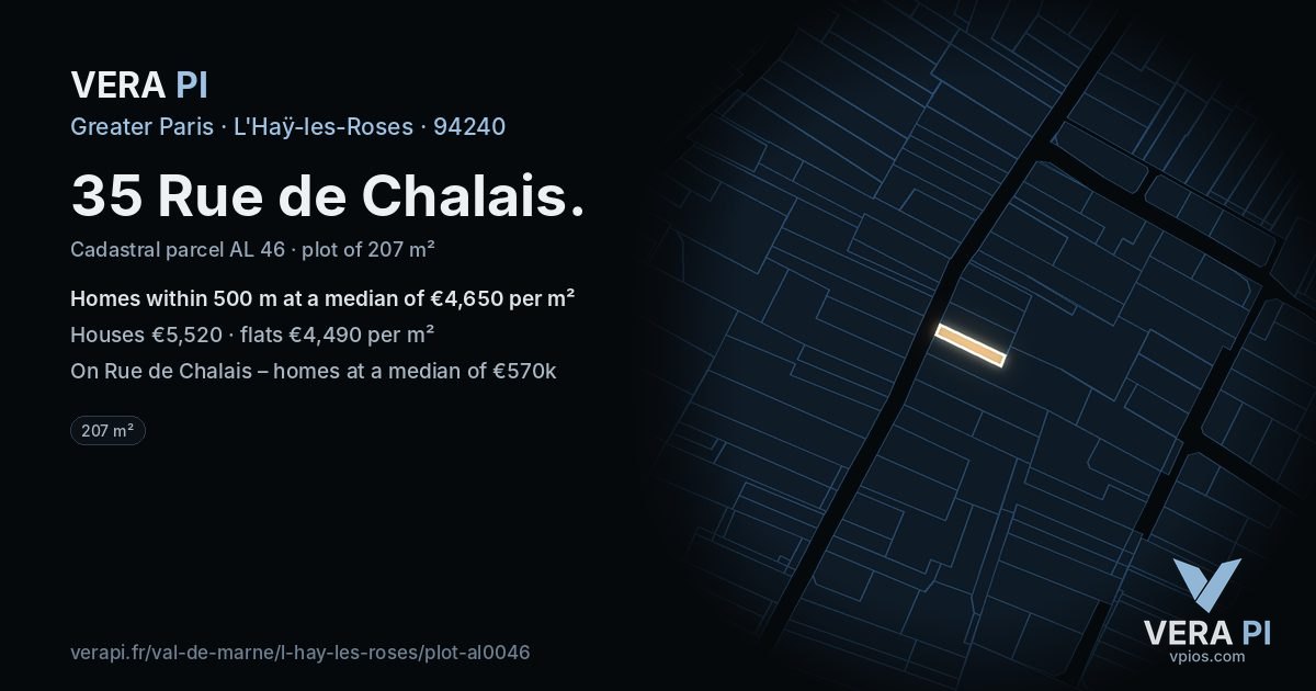 35 Rue de Chalais, L'Haÿ-les-Roses at night – the plot lit, the parcels around coloured by the prices near them