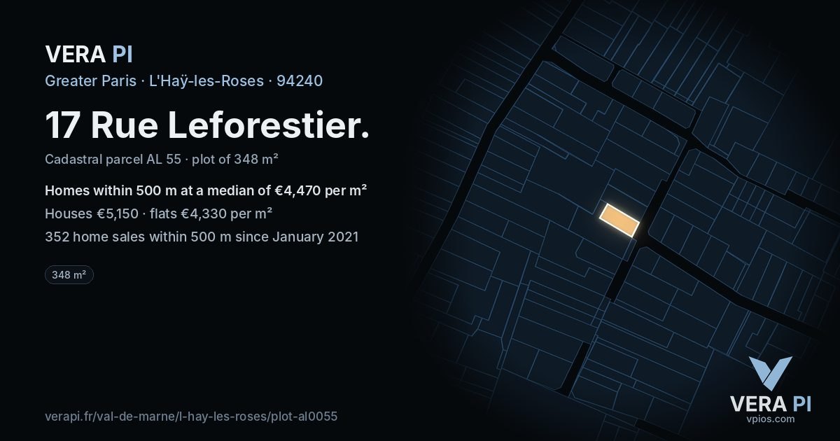 17 Rue Leforestier, L'Haÿ-les-Roses at night – the plot lit, the parcels around coloured by the prices near them