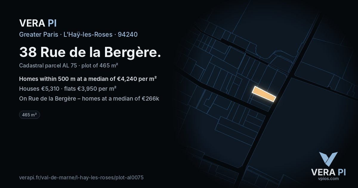 38 Rue de la Bergère, L'Haÿ-les-Roses at night – the plot lit, the parcels around coloured by the prices near them