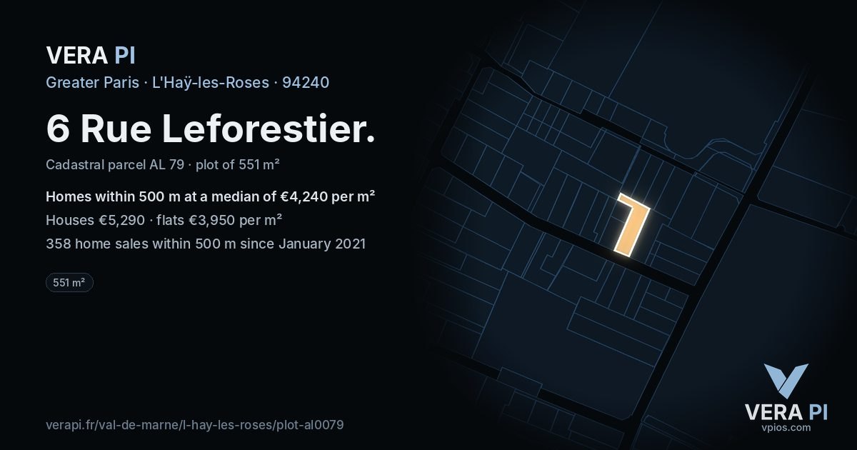 6 Rue Leforestier, L'Haÿ-les-Roses at night – the plot lit, the parcels around coloured by the prices near them