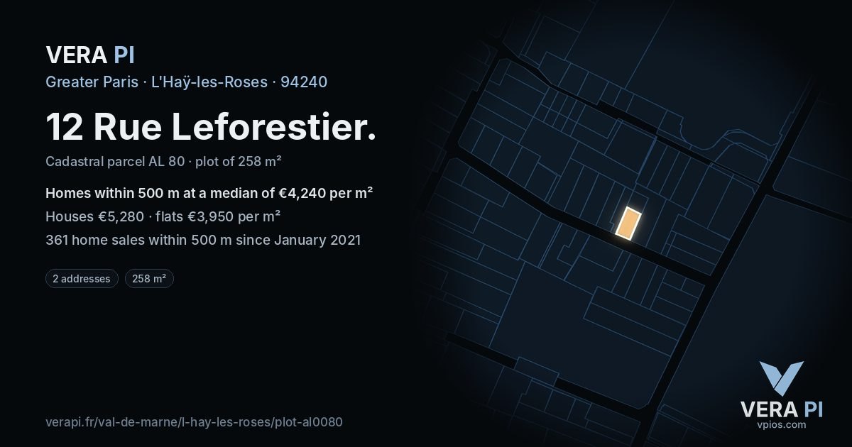 12 Rue Leforestier, L'Haÿ-les-Roses at night – the plot lit, the parcels around coloured by the prices near them