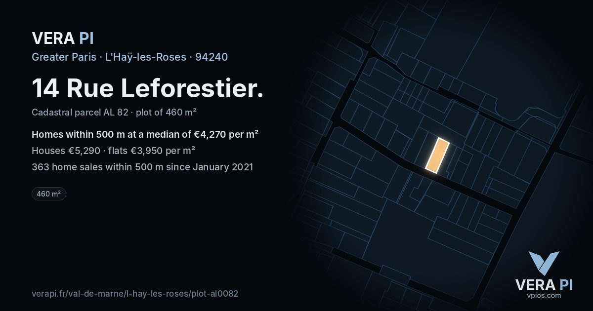 14 Rue Leforestier, L'Haÿ-les-Roses at night – the plot lit, the parcels around coloured by the prices near them