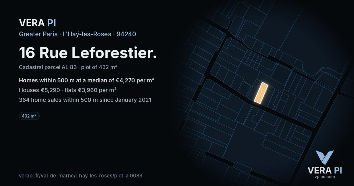 16 Rue Leforestier, L'Haÿ-les-Roses at night – the plot lit, the parcels around coloured by the prices near them