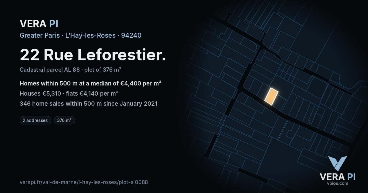 22 Rue Leforestier, L'Haÿ-les-Roses at night – the plot lit, the parcels around coloured by the prices near them
