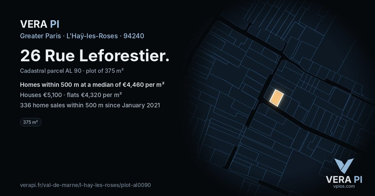 26 Rue Leforestier, L'Haÿ-les-Roses at night – the plot lit, the parcels around coloured by the prices near them