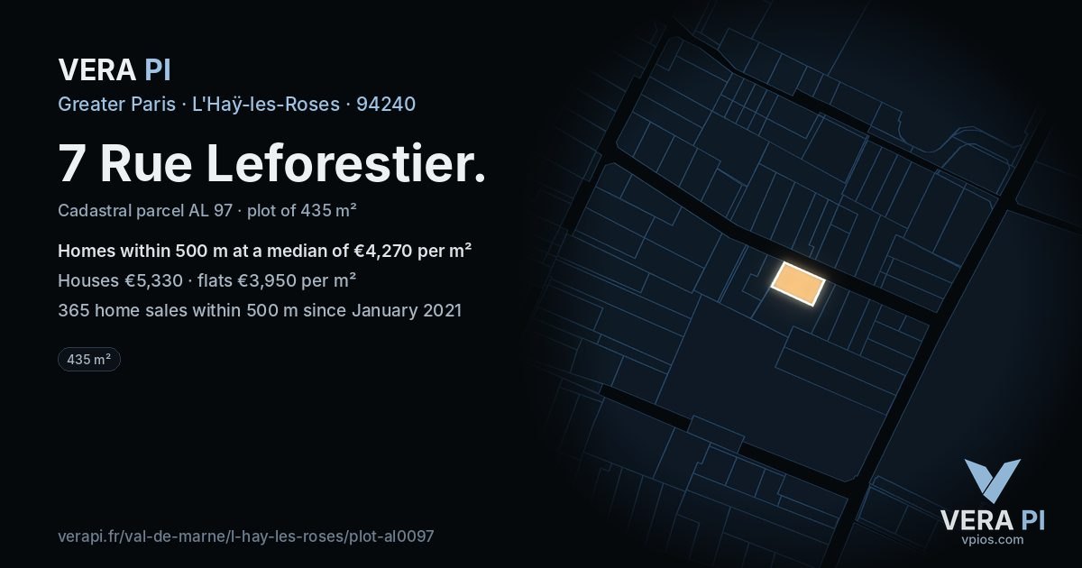 7 Rue Leforestier, L'Haÿ-les-Roses at night – the plot lit, the parcels around coloured by the prices near them