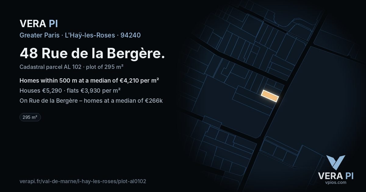 48 Rue de la Bergère, L'Haÿ-les-Roses at night – the plot lit, the parcels around coloured by the prices near them