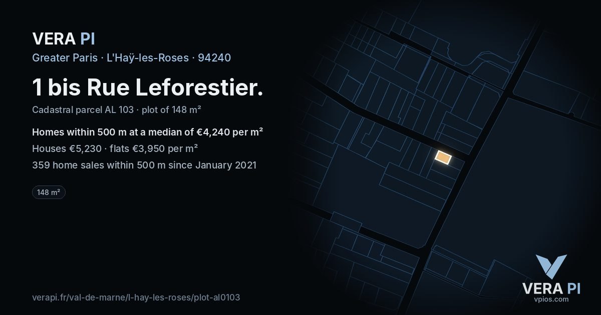 1 bis Rue Leforestier, L'Haÿ-les-Roses at night – the plot lit, the parcels around coloured by the prices near them