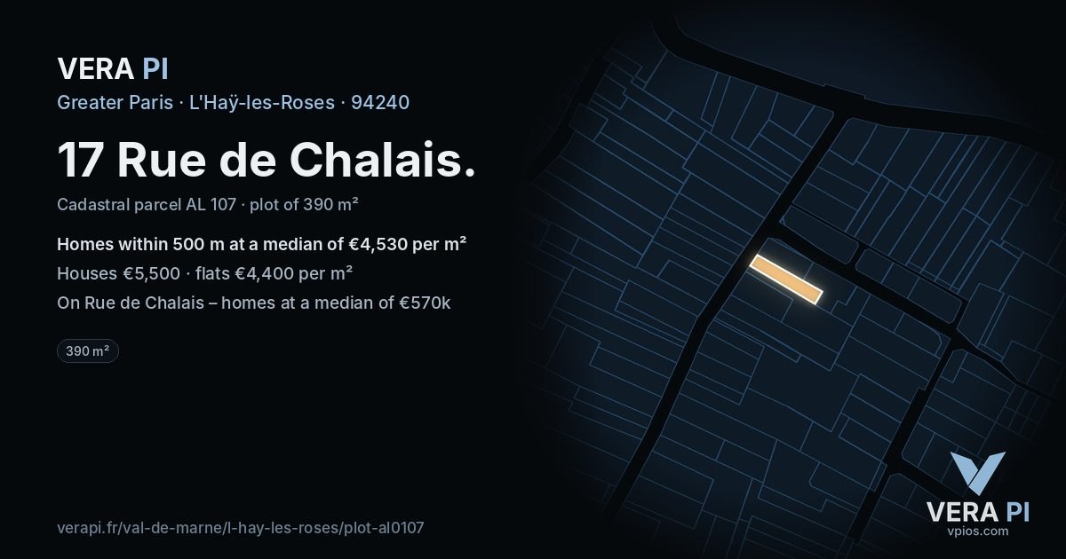 17 Rue de Chalais, L'Haÿ-les-Roses at night – the plot lit, the parcels around coloured by the prices near them
