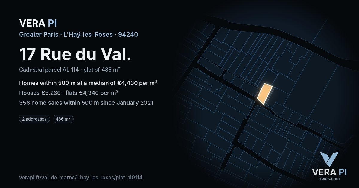 17 Rue du Val, L'Haÿ-les-Roses at night – the plot lit, the parcels around coloured by the prices near them