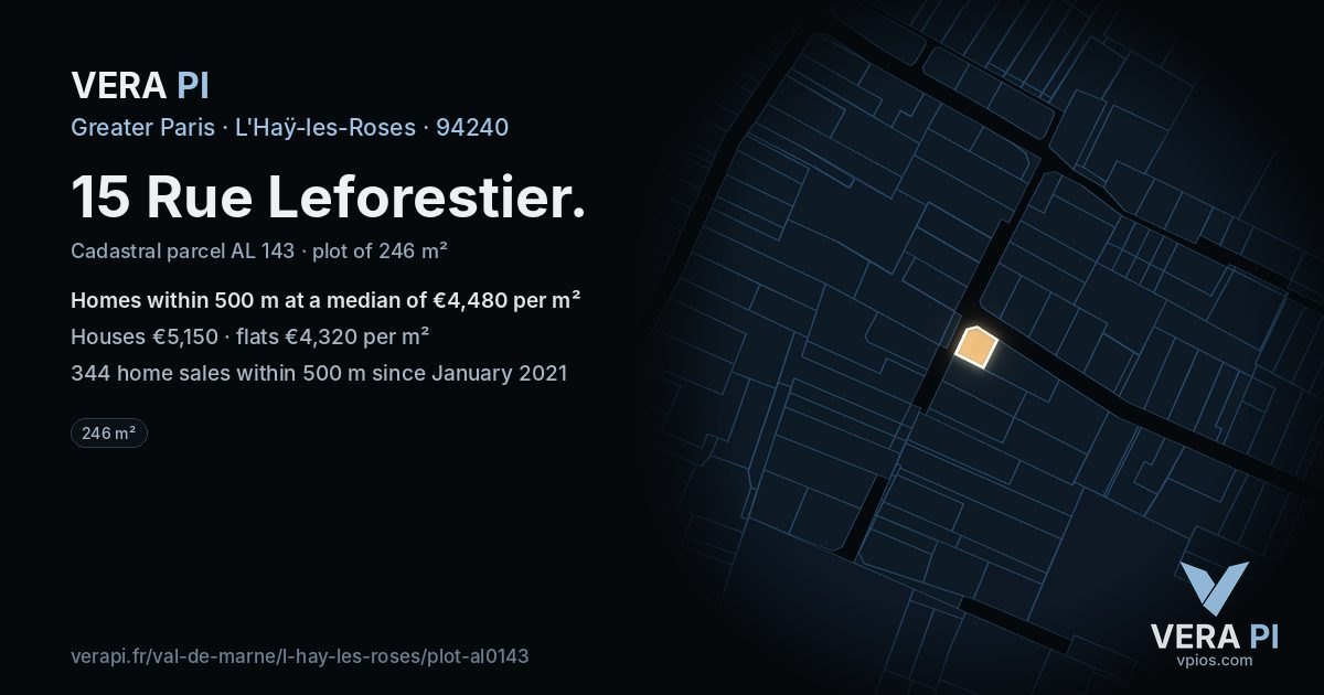 15 Rue Leforestier, L'Haÿ-les-Roses at night – the plot lit, the parcels around coloured by the prices near them