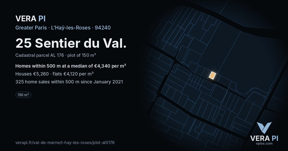25 Sentier du Val, L'Haÿ-les-Roses at night – the plot lit, the parcels around coloured by the prices near them