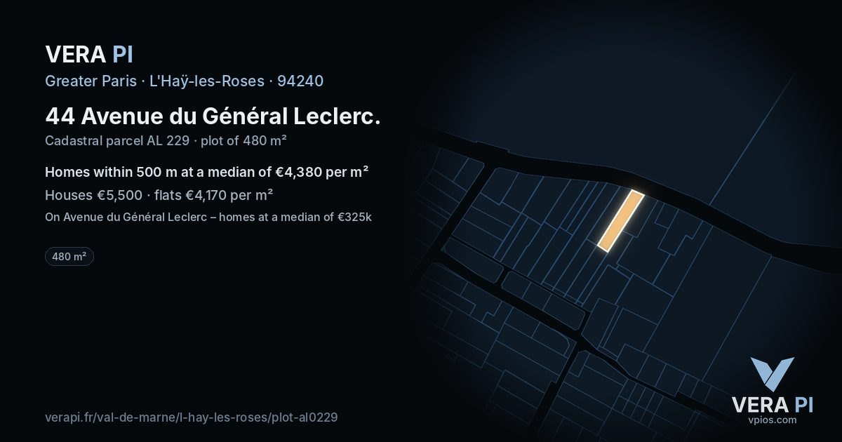 44 Avenue du Général Leclerc, L'Haÿ-les-Roses at night – the plot lit, the parcels around coloured by the prices near them