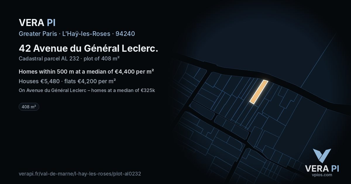 42 Avenue du Général Leclerc, L'Haÿ-les-Roses at night – the plot lit, the parcels around coloured by the prices near them