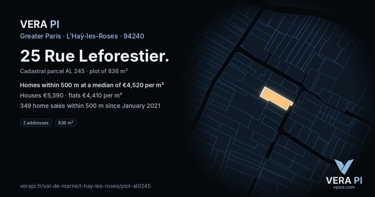 25 Rue Leforestier, L'Haÿ-les-Roses at night – the plot lit, the parcels around coloured by the prices near them