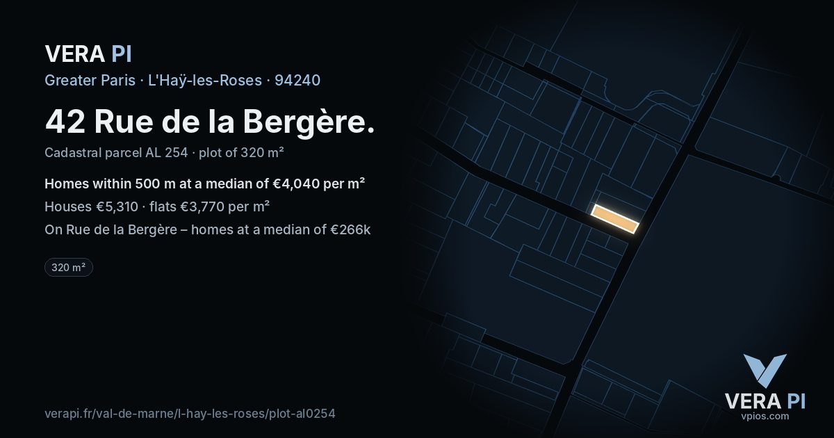 42 Rue de la Bergère, L'Haÿ-les-Roses at night – the plot lit, the parcels around coloured by the prices near them