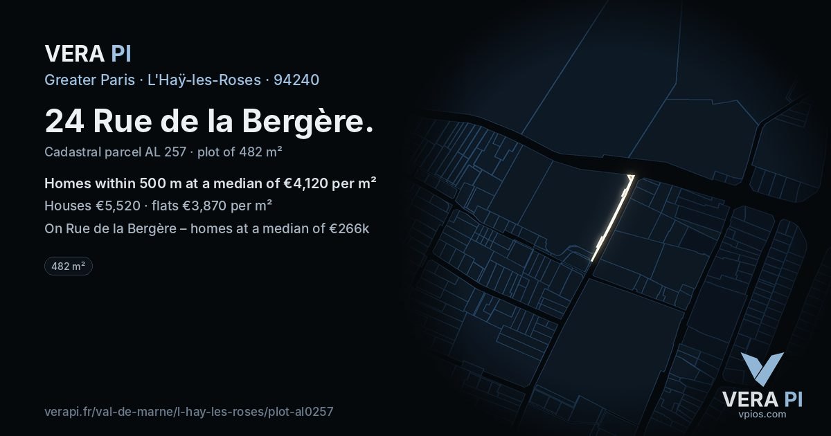 24 Rue de la Bergère, L'Haÿ-les-Roses at night – the plot lit, the parcels around coloured by the prices near them