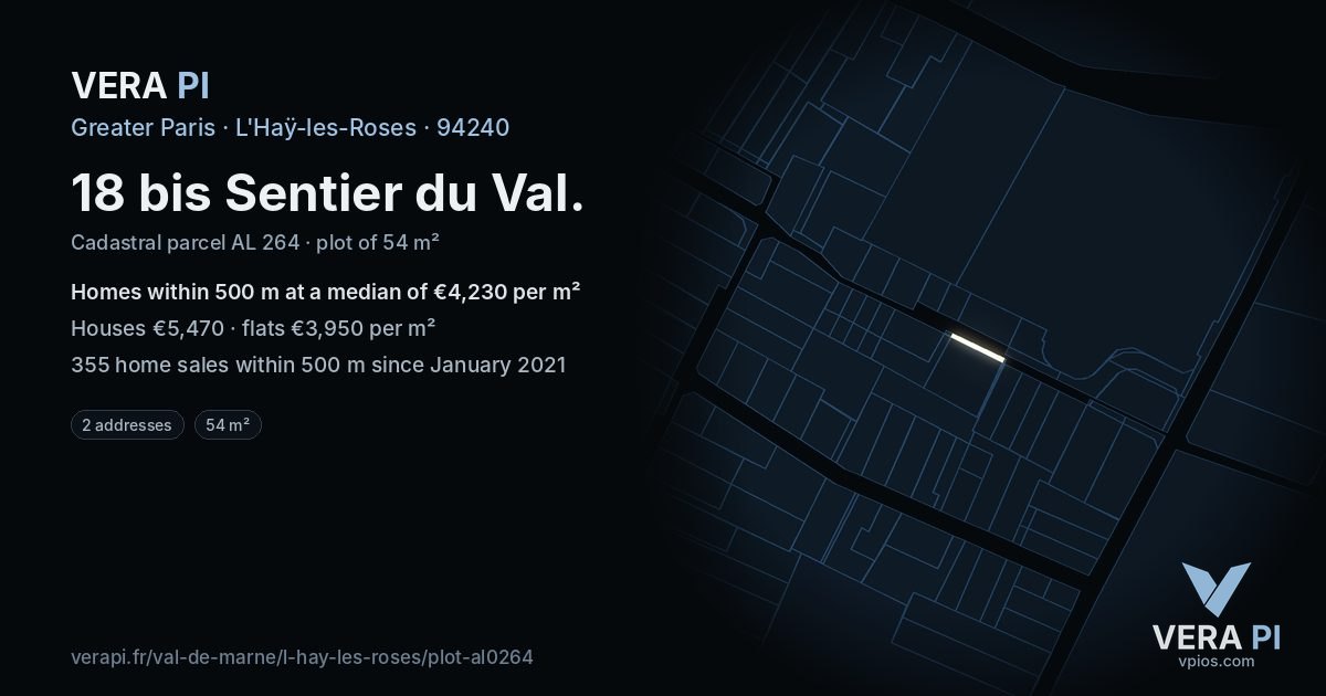 18 bis Sentier du Val, L'Haÿ-les-Roses at night – the plot lit, the parcels around coloured by the prices near them