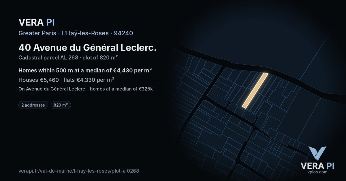 40 Avenue du Général Leclerc, L'Haÿ-les-Roses at night – the plot lit, the parcels around coloured by the prices near them