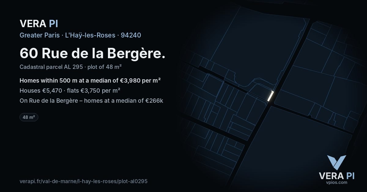 60 Rue de la Bergère, L'Haÿ-les-Roses at night – the plot lit, the parcels around coloured by the prices near them