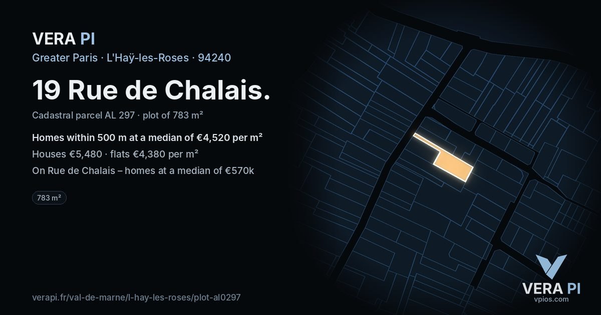 19 Rue de Chalais, L'Haÿ-les-Roses at night – the plot lit, the parcels around coloured by the prices near them