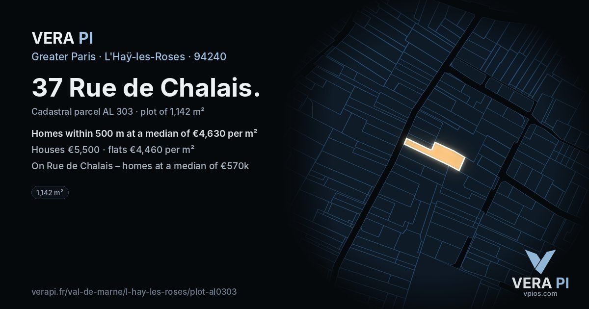37 Rue de Chalais, L'Haÿ-les-Roses at night – the plot lit, the parcels around coloured by the prices near them