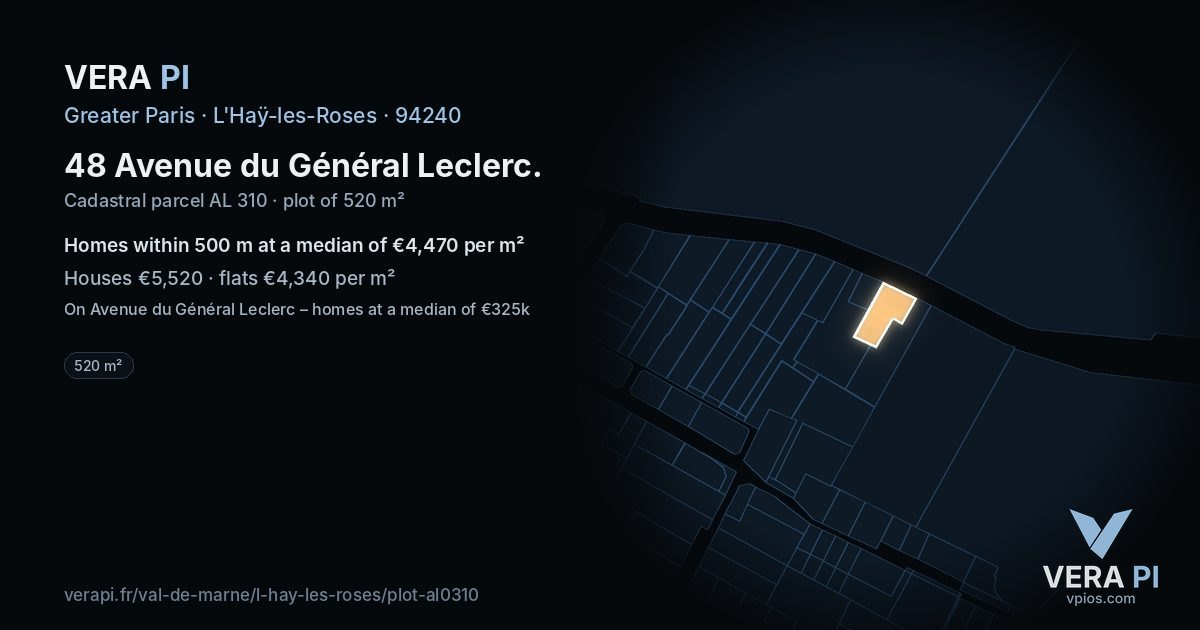 48 Avenue du Général Leclerc, L'Haÿ-les-Roses at night – the plot lit, the parcels around coloured by the prices near them