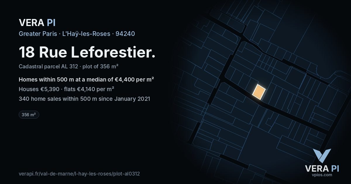 18 Rue Leforestier, L'Haÿ-les-Roses at night – the plot lit, the parcels around coloured by the prices near them