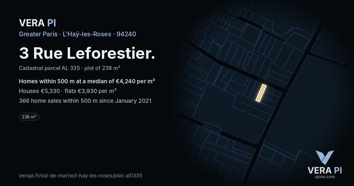 3 Rue Leforestier, L'Haÿ-les-Roses at night – the plot lit, the parcels around coloured by the prices near them