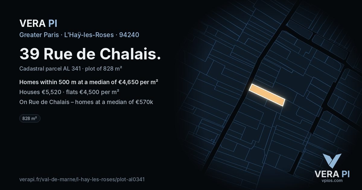 39 Rue de Chalais, L'Haÿ-les-Roses at night – the plot lit, the parcels around coloured by the prices near them